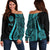 American Samoa Custom Personalised Women's Off Shoulder Sweater - Turquoise Polynesian Tentacle Tribal Pattern Turquoise - Polynesian Pride