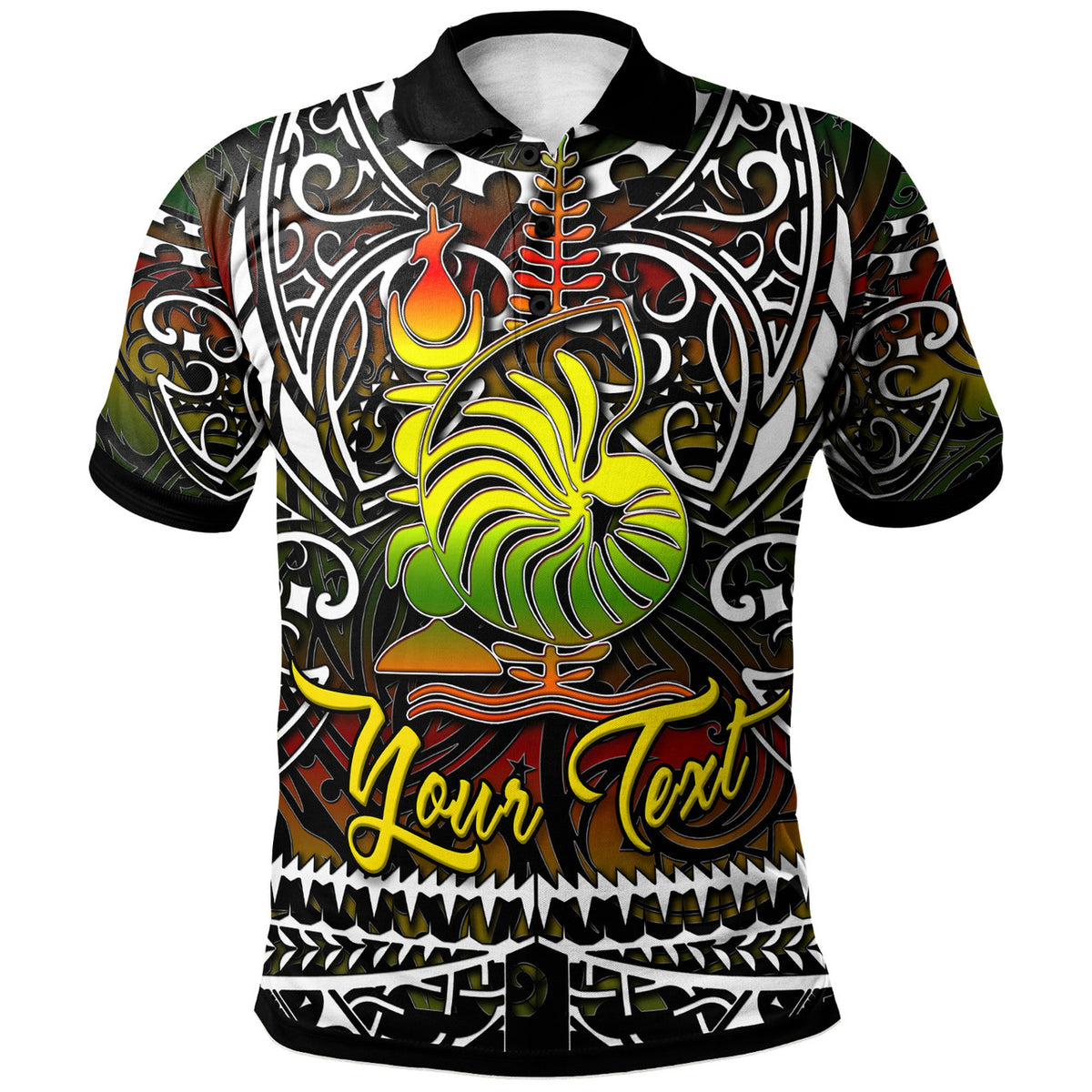 New Caledonia Polo Shirt Custom Kanaky Coat Of Arms Polynesian Pattern - Polynesian Pride