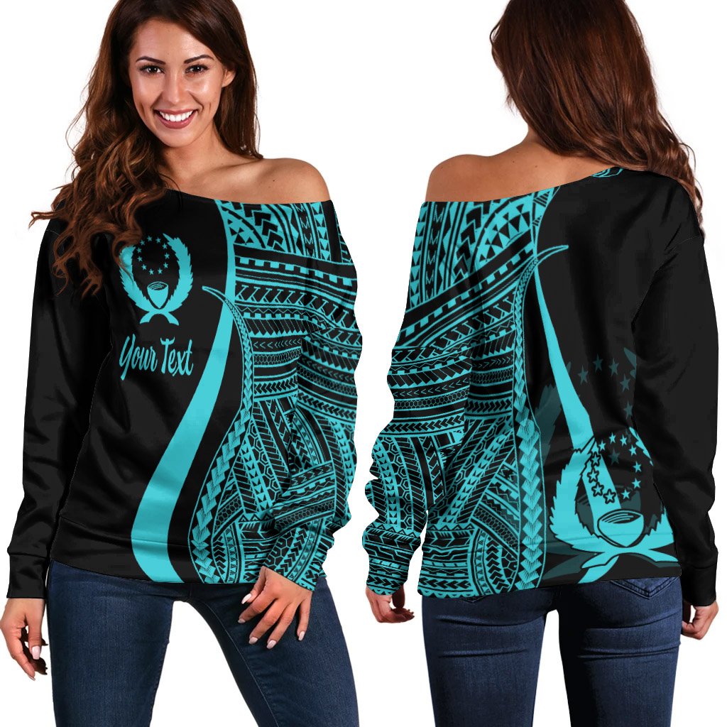 Pohnpei Custom Personalised Women's Off Shoulder Sweater - Turquoise Polynesian Tentacle Tribal Pattern Turquoise - Polynesian Pride