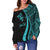 Fiji Custom Personalised Women's Off Shoulder Sweater - Turquoise Polynesian Tentacle Tribal Pattern - Polynesian Pride