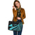 Tokelau Large Leather Tote Bag - Turquoise Polynesian Tentacle Tribal Pattern - Polynesian Pride