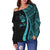 Vanuatu Custom Personalised Women's Off Shoulder Sweater - Turquoise Polynesian Tentacle Tribal Pattern - Polynesian Pride