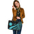 Nauru Large Leather Tote Bag - Turquoise Polynesian Tentacle Tribal Pattern - Polynesian Pride