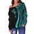 Fiji Women's Off Shoulder Sweater - Turquoise Polynesian Tentacle Tribal Pattern - Polynesian Pride