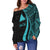 Tokelau Custom Personalised Women's Off Shoulder Sweater - Turquoise Polynesian Tentacle Tribal Pattern - Polynesian Pride