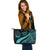 Marshall Islands Large Leather Tote Bag - Turquoise Polynesian Tentacle Tribal Pattern Crest - Polynesian Pride