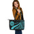 Tahiti Custom Personalised Large Leather Tote Bag - Turquoise Polynesian Tentacle Tribal Pattern - Polynesian Pride