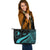 Yap Large Leather Tote Bag - Turquoise Polynesian Tentacle Tribal Pattern - Polynesian Pride