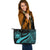 Samoa Large Leather Tote Bag - Turquoise Polynesian Tentacle Tribal Pattern - Polynesian Pride