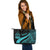 Vanuatu Large Leather Tote Bag - Turquoise Polynesian Tentacle Tribal Pattern - Polynesian Pride