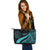 Palau Large Leather Tote Bag - Turquoise Polynesian Tentacle Tribal Pattern Crest - Polynesian Pride