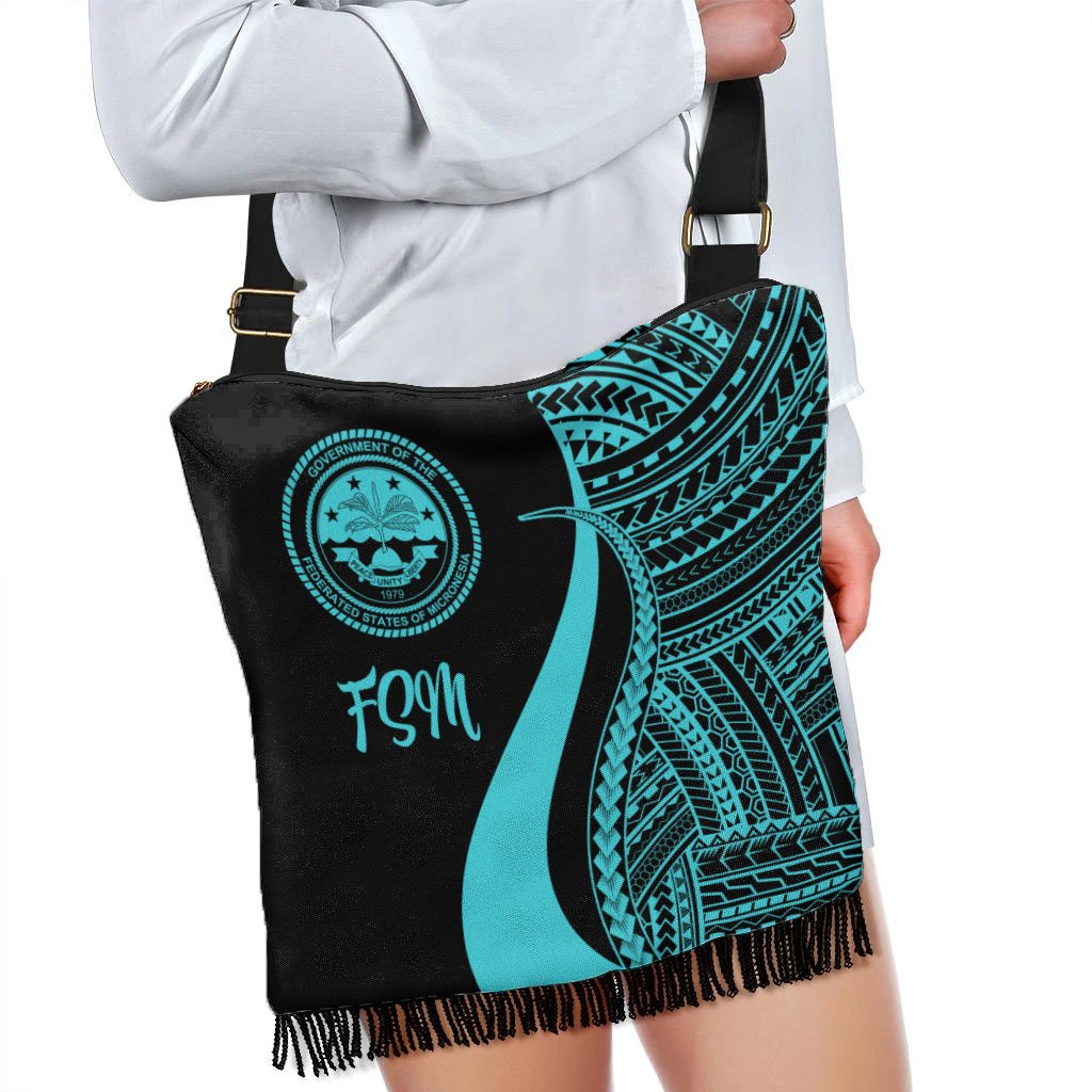 Federated States of Micronesia Boho Handbag - Turquoise Polynesian Tentacle Tribal Pattern - Polynesian Pride