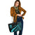 Tuvalu Custom Personalised Large Leather Tote Bag - Turquoise Polynesian Tentacle Tribal Pattern - Polynesian Pride