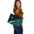 Yap Custom Personalised Large Leather Tote Bag - Turquoise Polynesian Tentacle Tribal Pattern - Polynesian Pride