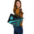 Nauru Large Leather Tote Bag - Turquoise Polynesian Tentacle Tribal Pattern - Polynesian Pride