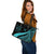 Fiji Large Leather Tote Bag - Turquoise Polynesian Tentacle Tribal Pattern Crest - Polynesian Pride