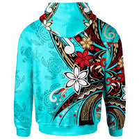 Tahiti Hoodie Tribal Flower With Special Turtles Blue Color - Polynesian Pride