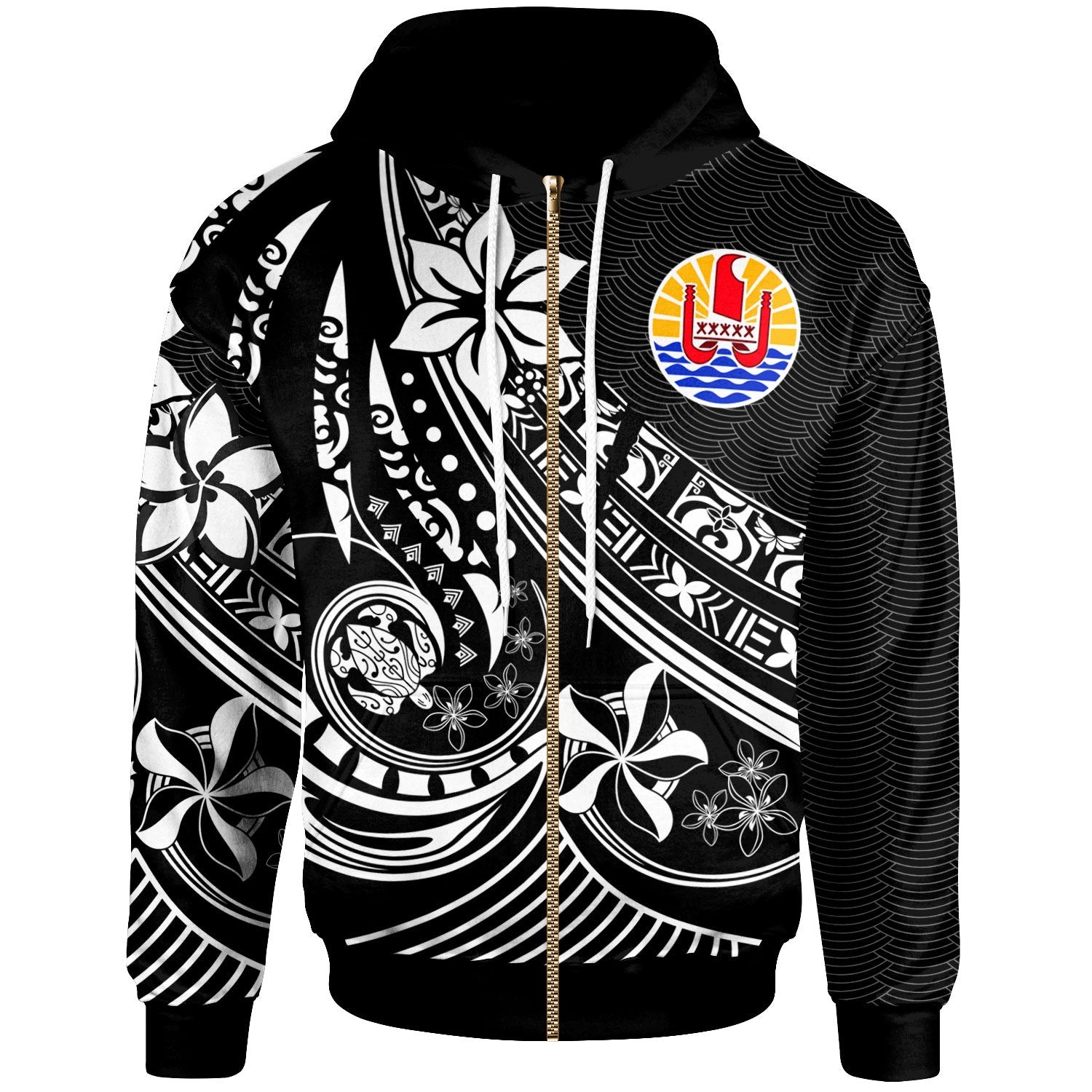 Tahiti Zip Hoodie The Flow of The Ocean White Unisex White - Polynesian Pride