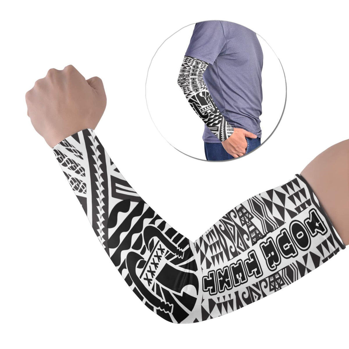 Tahiti Custom Personalised Arm Sleeve - Polynesian Style (Set of Two) Set of 2 Black - Polynesian Pride