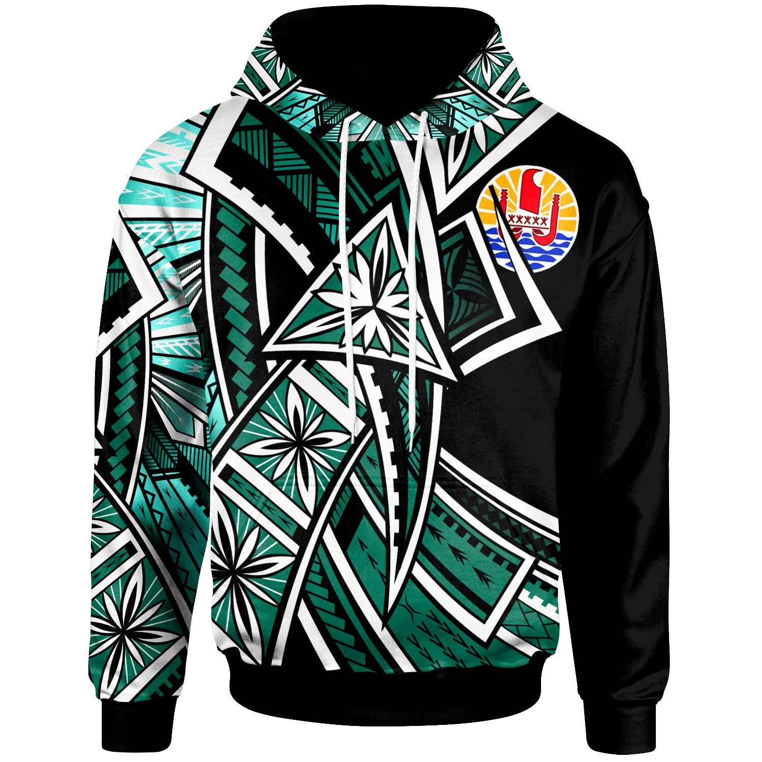 Tahiti Hoodie Tribal Flower Special Pattern Green Color Unisex Green - Polynesian Pride