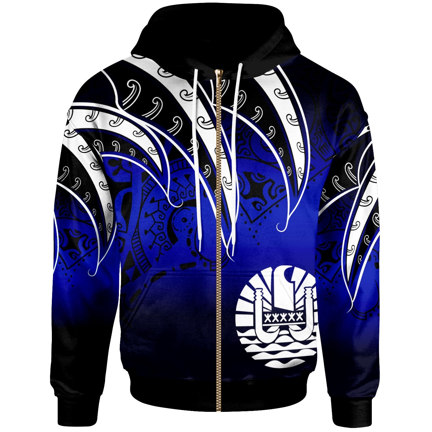 Tahiti Zip Hoodie Tropical Leaf Gradient Blue Style Unisex Blue - Polynesian Pride