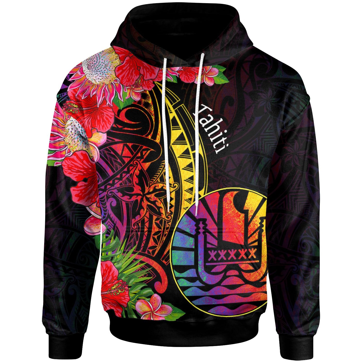 Tahiti Hoodie Tropical Hippie Style Unisex Black - Polynesian Pride