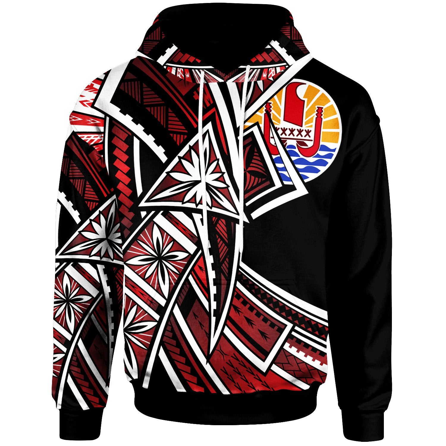 Tahiti Hoodie Tribal Flower Special Pattern Red Color Unisex Red - Polynesian Pride