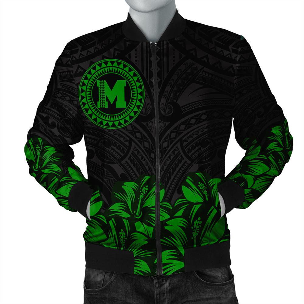 Molokai Map Hibiscus Polynesian Bomber Jacket - Lithe Style - AH Green Unisex - Polynesian Pride