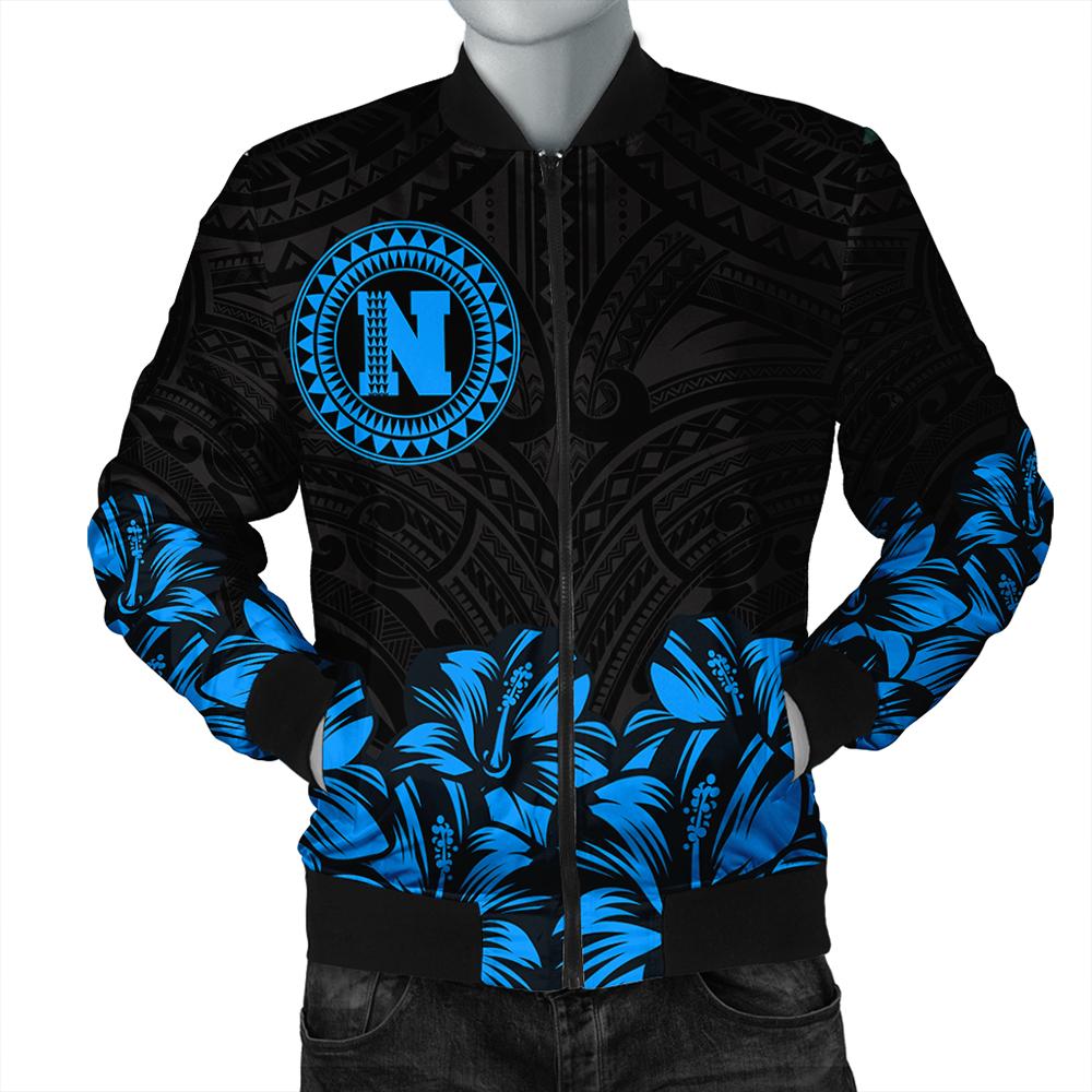 Nihoa Map Hibiscus Polynesian Bomber Jacket - Lithe Style - AH Blue Unisex - Polynesian Pride