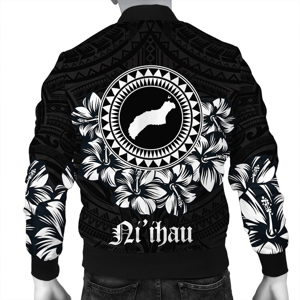 Niihau Map Hibiscus Polynesian Bomber Jacket - Lithe Style - AH - Polynesian Pride