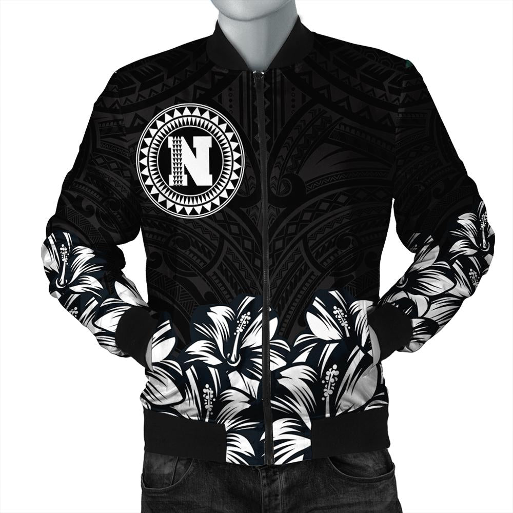 Niihau Map Hibiscus Polynesian Bomber Jacket - Lithe Style - AH White Unisex - Polynesian Pride