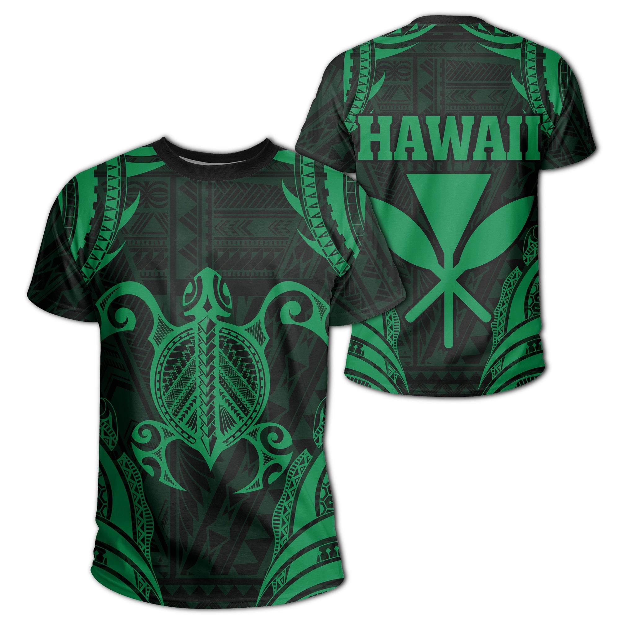 Hawaii Turtle Kanaka Polynesian T Shirt Green Unisex Green - Polynesian Pride