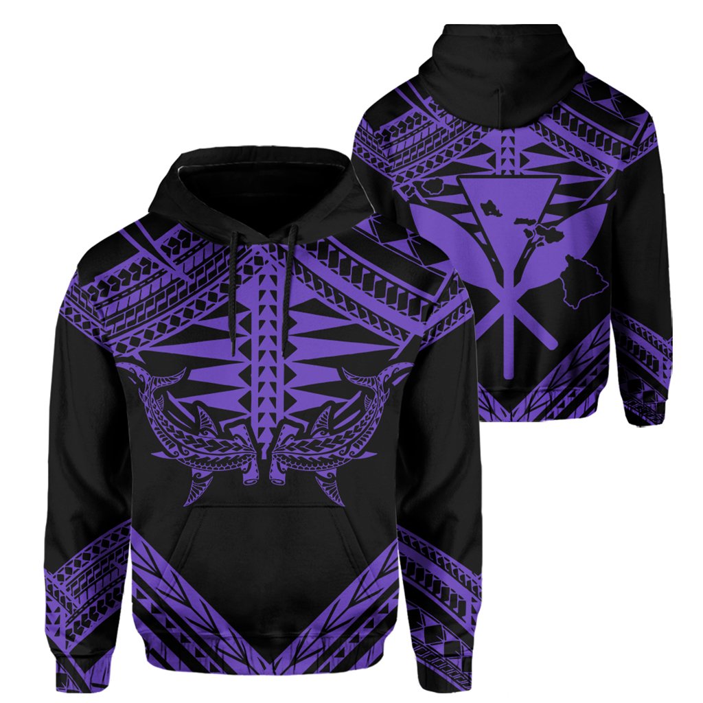 Hawaii Shark Polynesian Kanaka Purple Hoodie Candy Style Unisex Black - Polynesian Pride