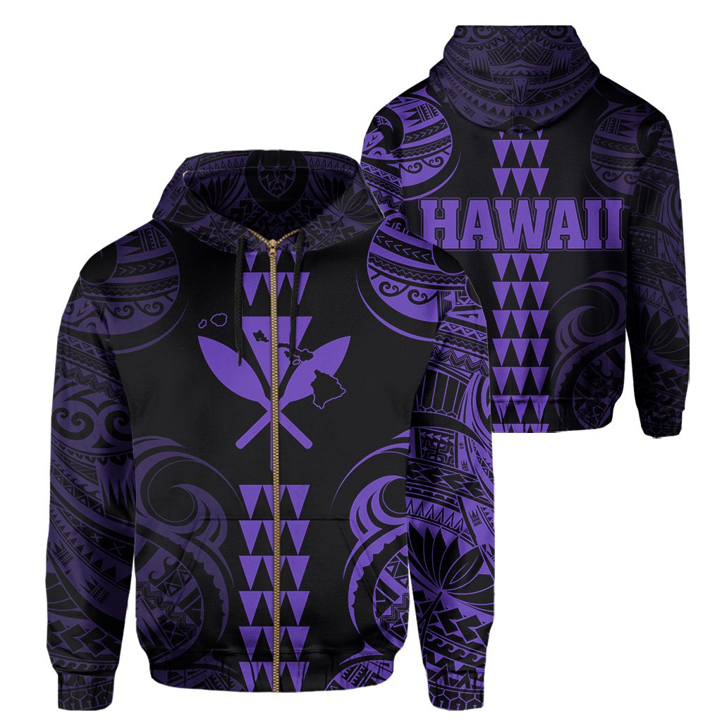 Kanaka Map Polynesian Kakau Hoodie (Zip up) Purple Unisex Purple - Polynesian Pride
