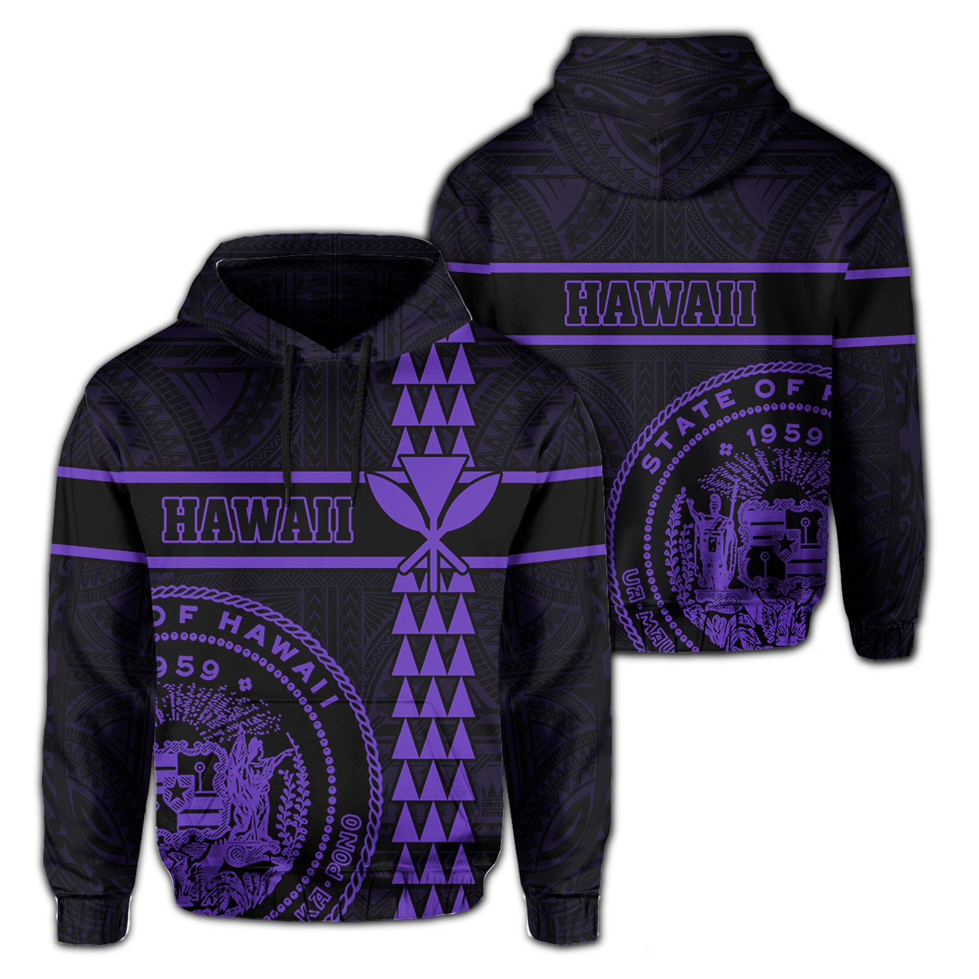 Polynesian Kakau Kanaka Seal of Hawaii Hoodie Purple Unisex Purple - Polynesian Pride