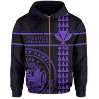 Polynesian Kakau Kanaka Seal of Hawaii Zip Hoodie Purple - Polynesian Pride