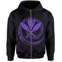 Polynesian Kanaka Shaka Map of Hawaii Zip Hoodie Purple - Polynesian Pride