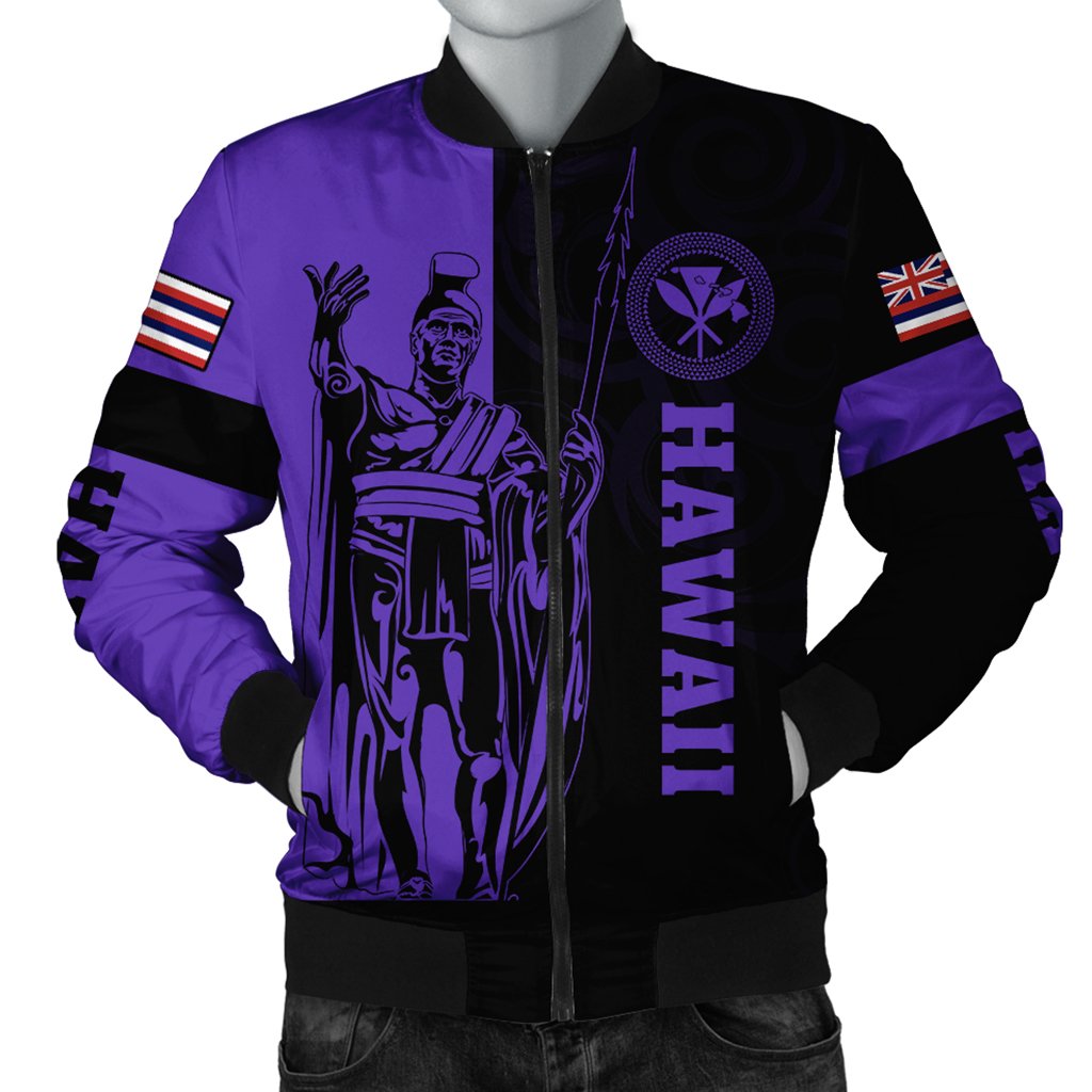 Hawaii King Polynesian Bomber Jacket - Lawla Style Purple - AH Black Unisex - Polynesian Pride