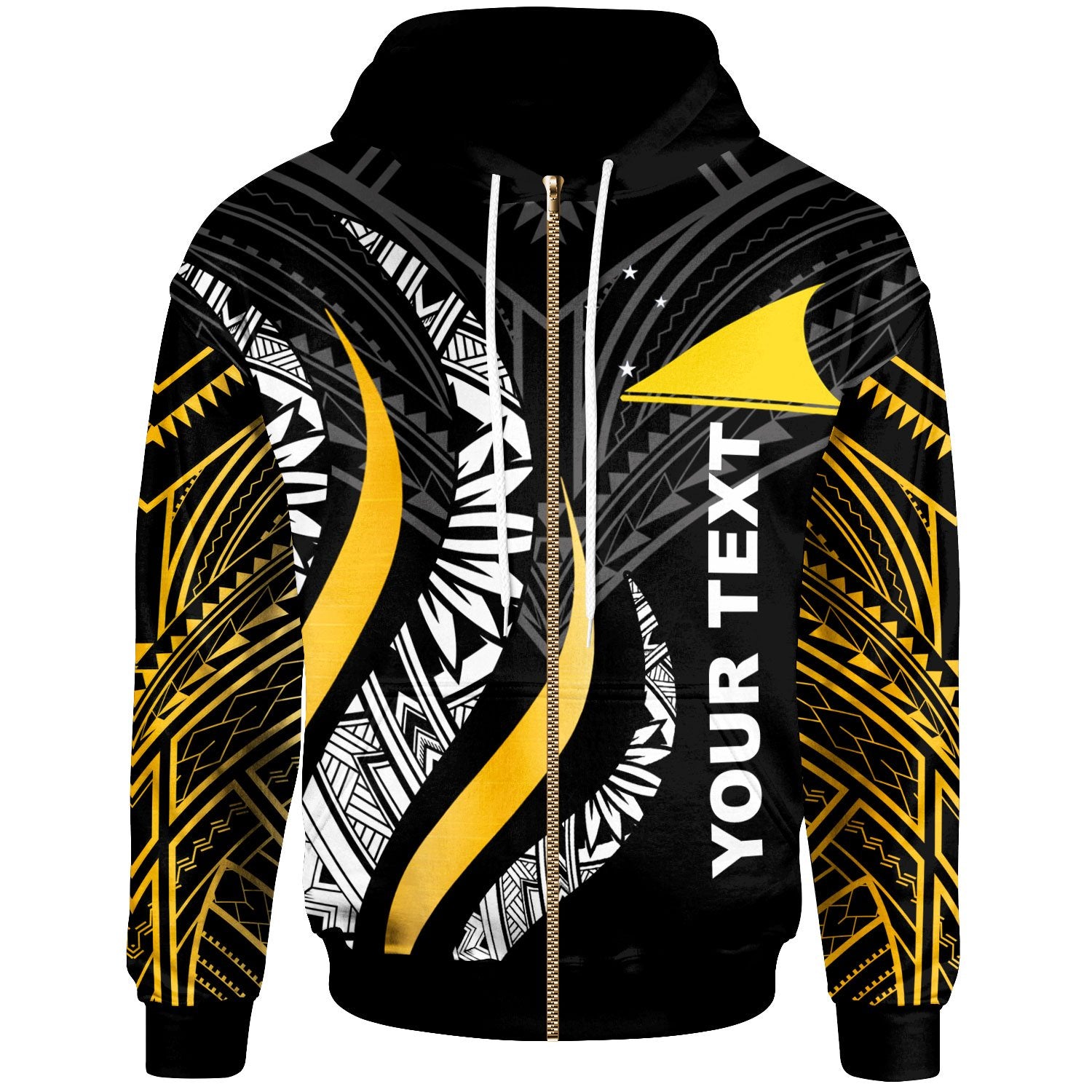 Tokelau Custom Zip Hoodie Tokelau Strong Fire Pattern Gold Unisex Gold - Polynesian Pride