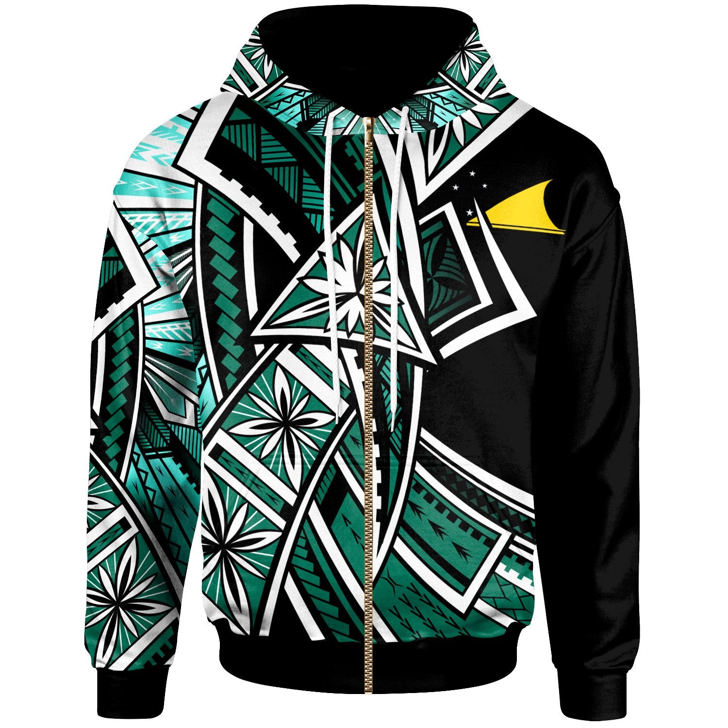 Tokelau Zip up Hoodie Tribal Flower Special Pattern Green Color Unisex Green - Polynesian Pride