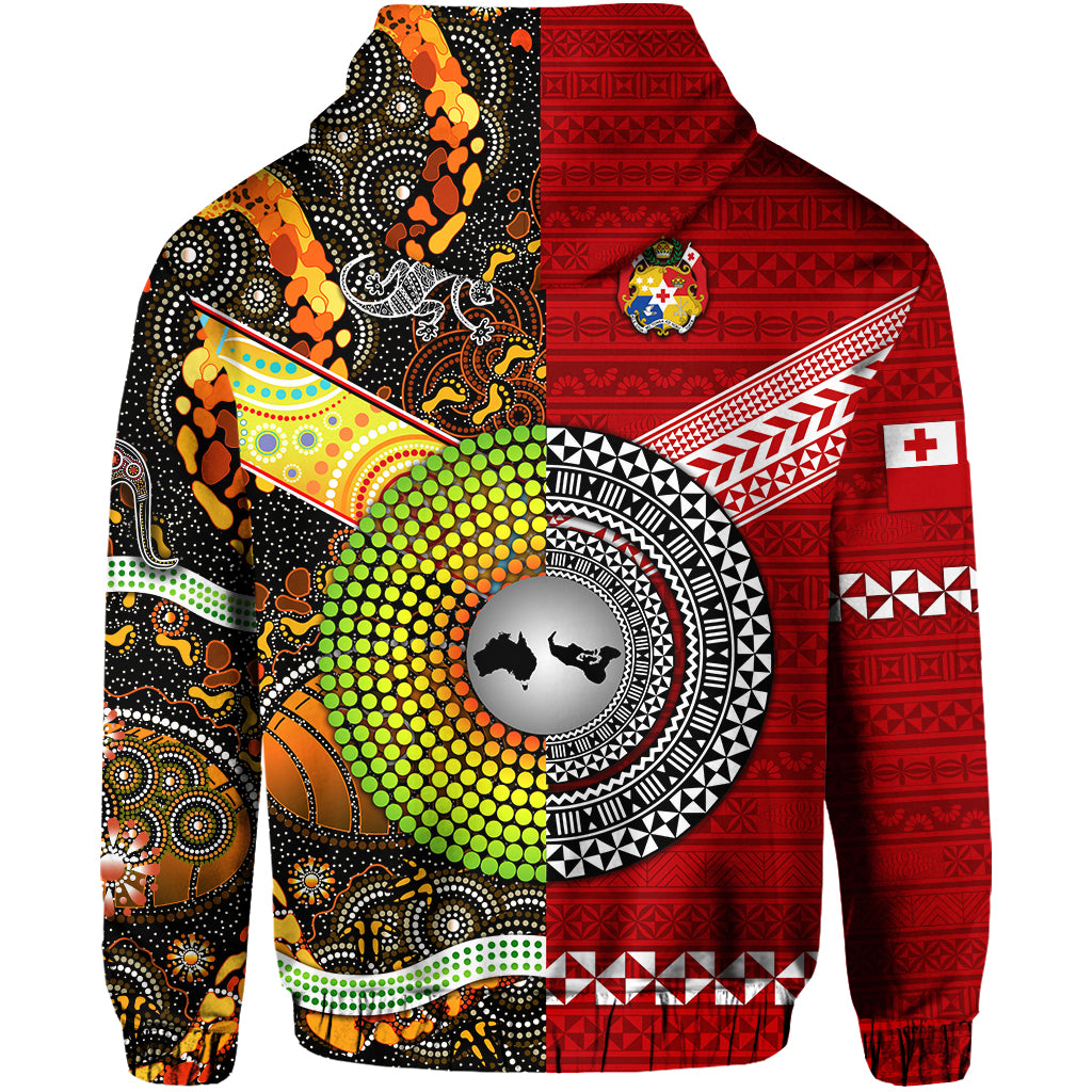 Tonga Ngatu and Australia Aboriginal Zip Hoodie Together LT8 - Polynesian Pride