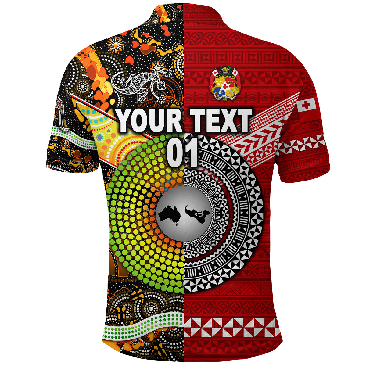 Custom Tonga Ngatu and Australia Aboriginal Polo Shirt Together, Custom Text and Number LT8 - Polynesian Pride