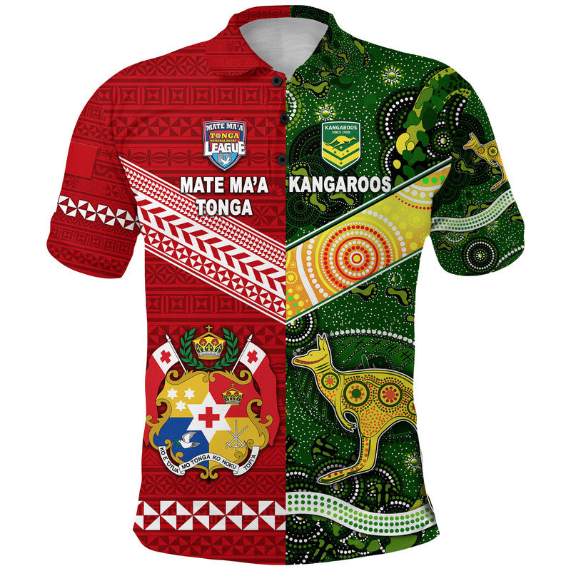 Custom Tonga Australia Rugby Polo Shirt Mate Maa Ngatu and Aboriginal Kangaroos Together LT8 - Polynesian Pride