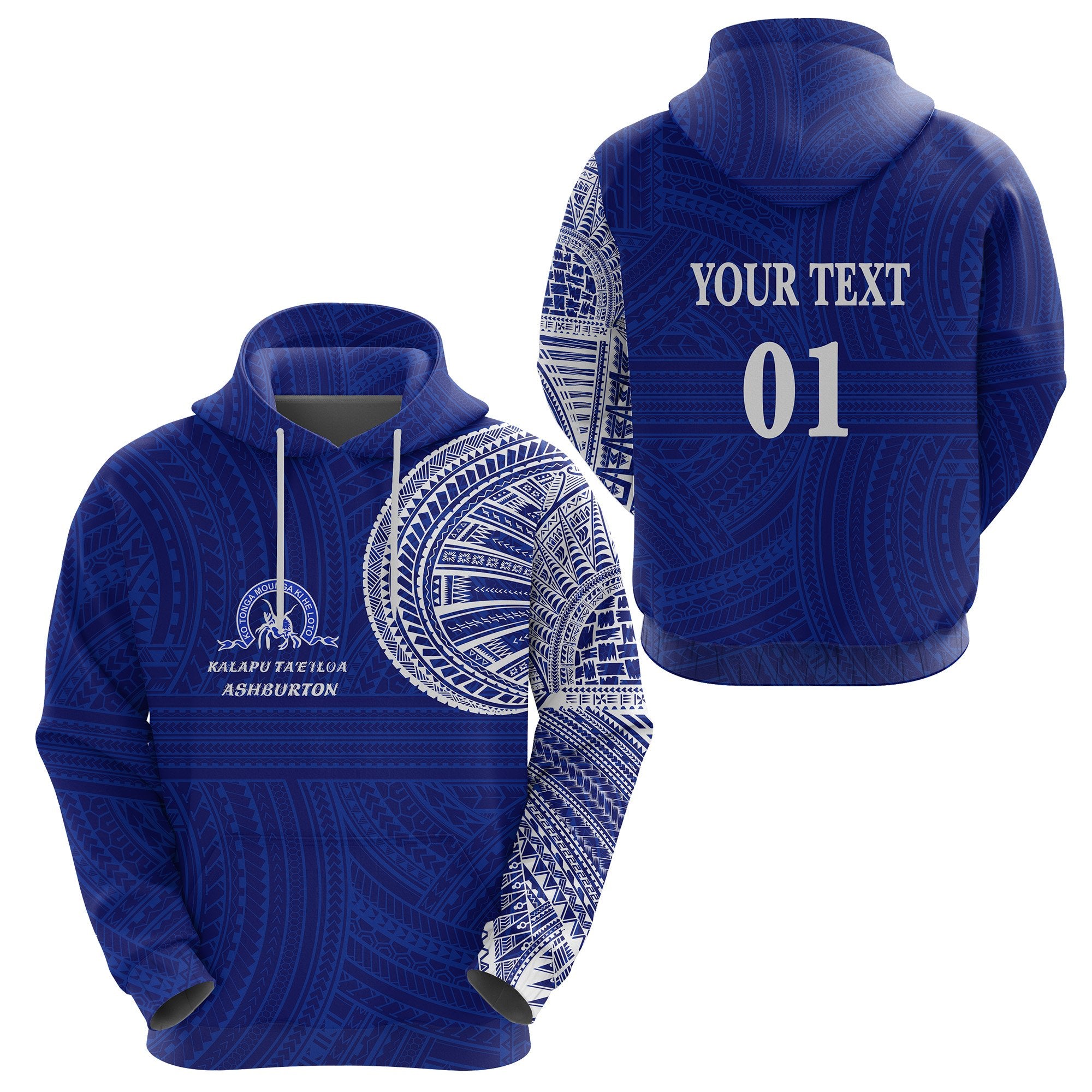 Custom Ko Tonga Hoodie Kalapu Taeiloa Ashburton, Custom Text and Number Unisex Blue - Polynesian Pride