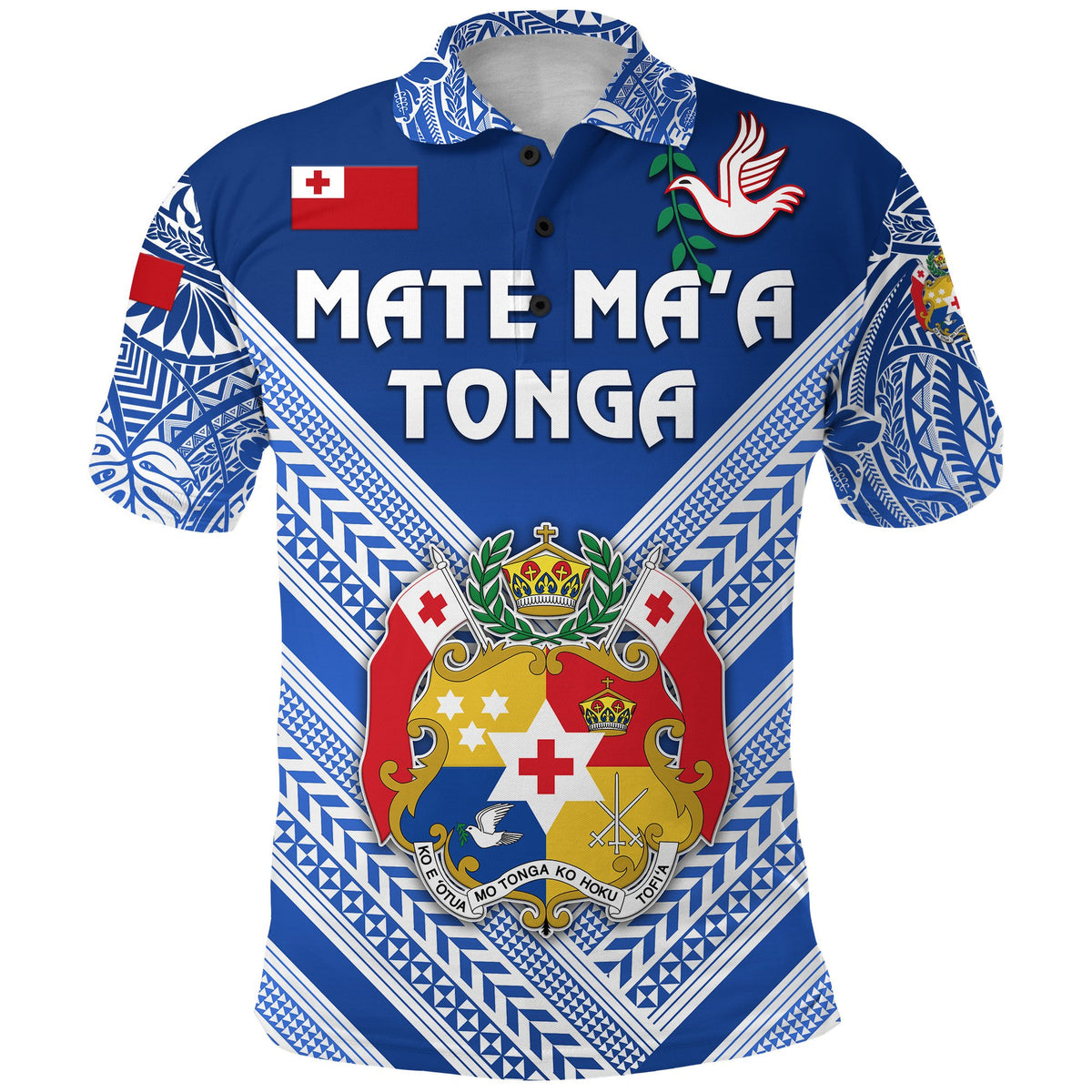 Custom Mate Maa Tonga Rugby Polo Shirt Polynesian Creative Style, Custom Text and Number Blue - Polynesian Pride