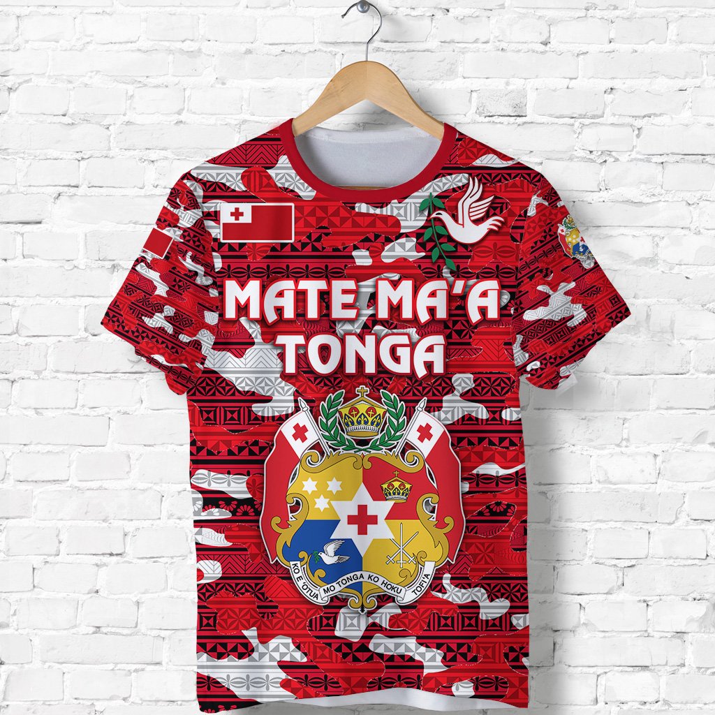 Custom Kolisi Tonga T Shirt Mate Maa Tonga Camouflage Vibes Coat of Arms, Custom Text and Number - Polynesian Pride