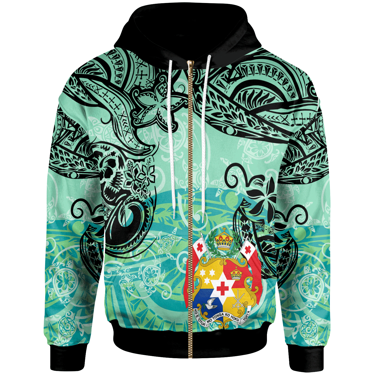 Tonga Zip Hoodie Vintage Floral Pattern Green Color Unisex Green - Polynesian Pride