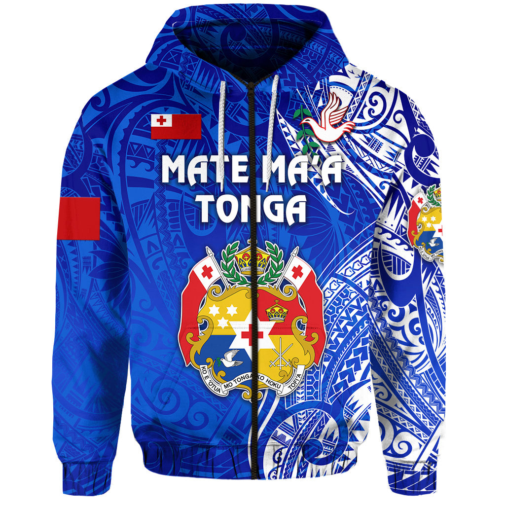 Custom Tonga Coat of Arms Zip Hoodie Simple Vibes Blue, Custom Text and Number LT8 - Polynesian Pride