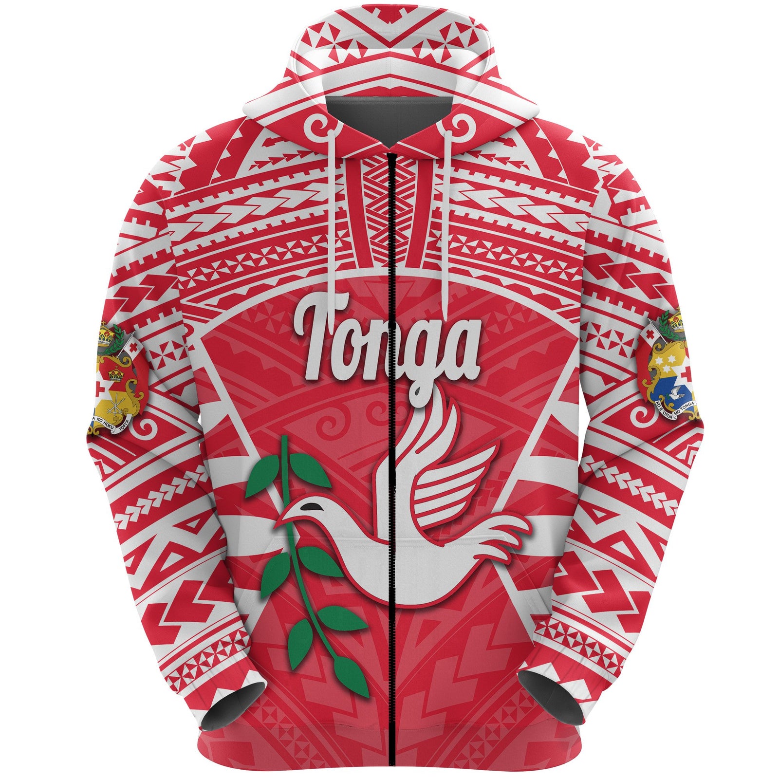 Tonga Zip Hoodie Rugby Style Unisex Red - Polynesian Pride