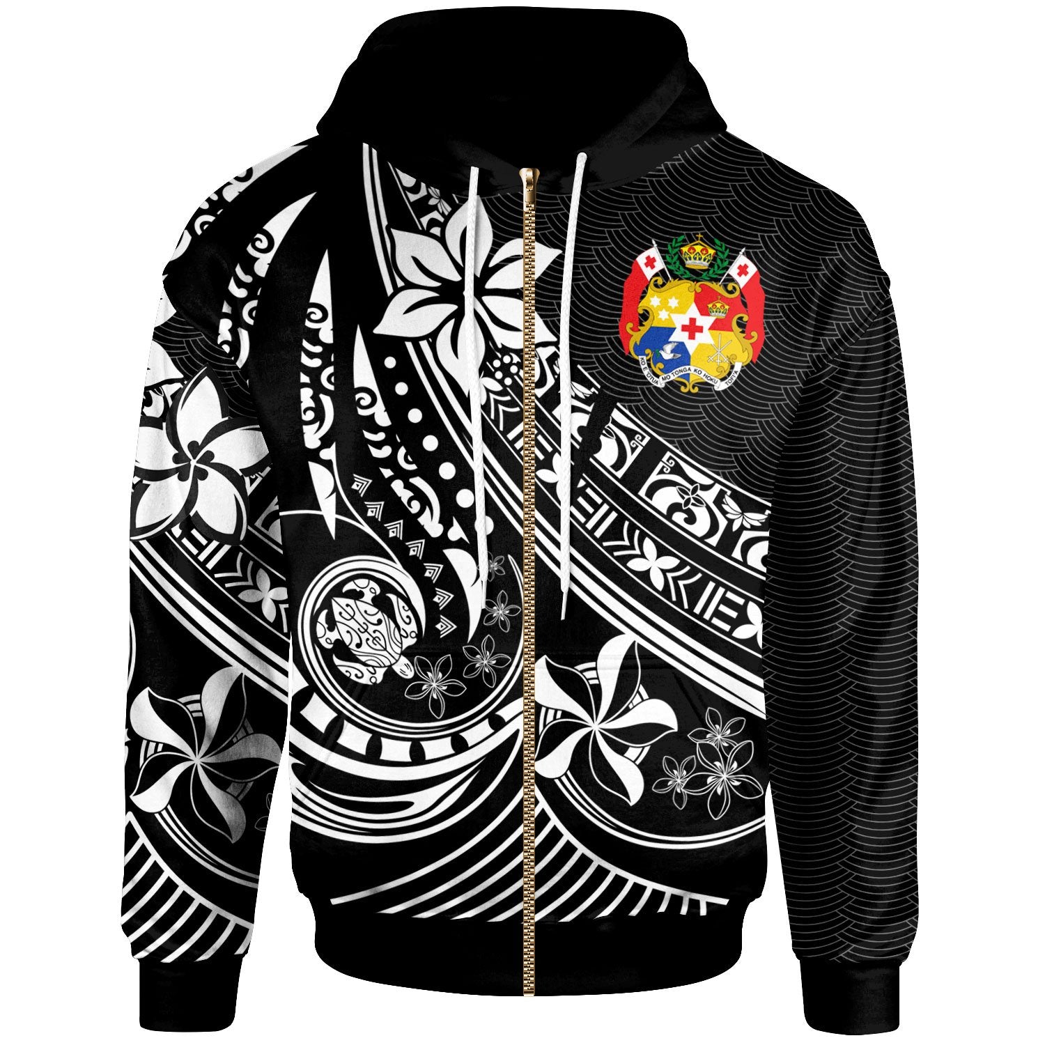 Tonga Zip Hoodie The Flow of The Ocean White Unisex White - Polynesian Pride